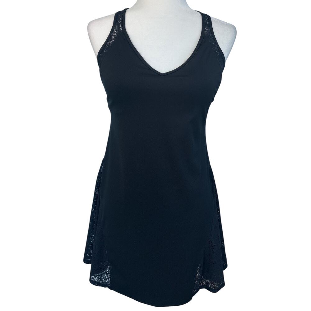 Halara Mini Dance Active Dress Black Lace Size Medium Built in Bra Racerback